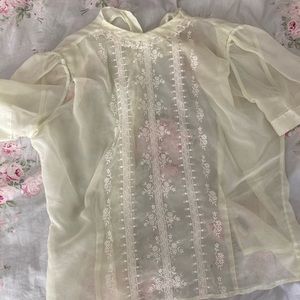 1950s vintage light green sheer blouse